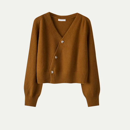 Stijlvolle V-hals Cardigan met Scheve Knopen van Merinowol