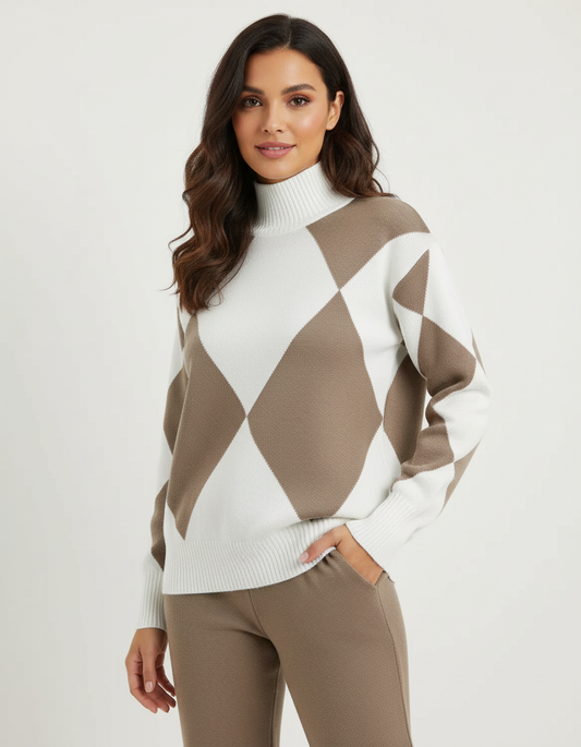 Stijlvolle argyle knit set dames – Elara