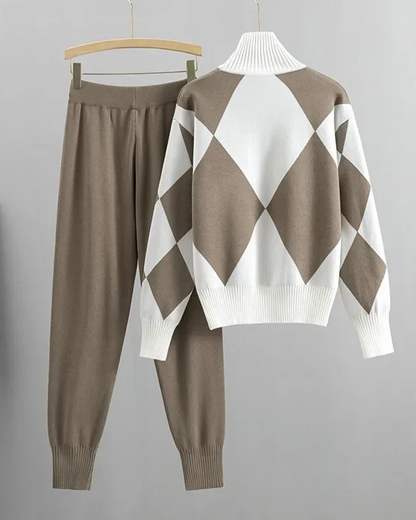 Stijlvolle argyle knit set dames – Elara
