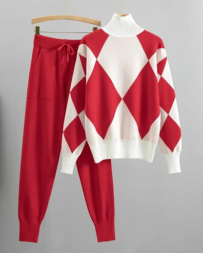 Stijlvolle argyle knit set dames – Elara