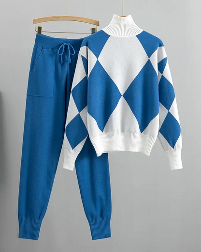 Stijlvolle argyle knit set dames – Elara