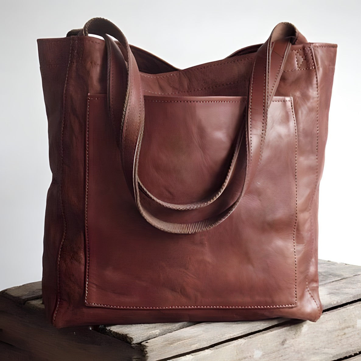 Stijlvolle leren shopper tas met schouderhengsels