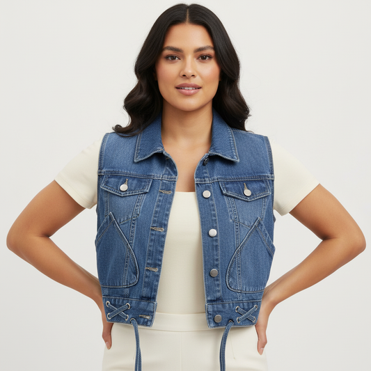 Stoer mouwloos denim dames vest – Katy