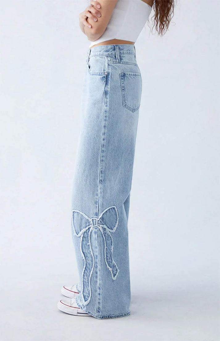 Strik detail wide leg jeans dames