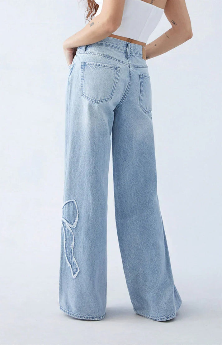 Strik detail wide leg jeans dames