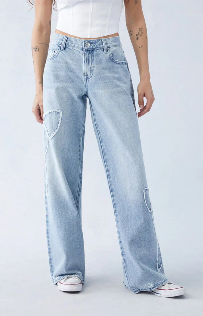 Strik detail wide leg jeans dames