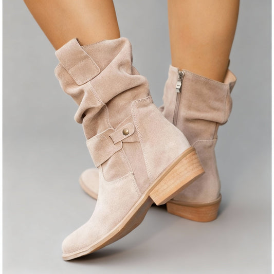 Suède look dames cowboy enkellaarsjes met lage hak