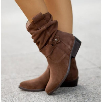 Suède look dames cowboy enkellaarsjes met lage hak