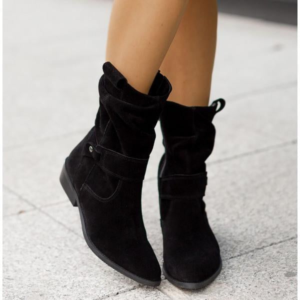 Suède look dames cowboy enkellaarsjes met lage hak