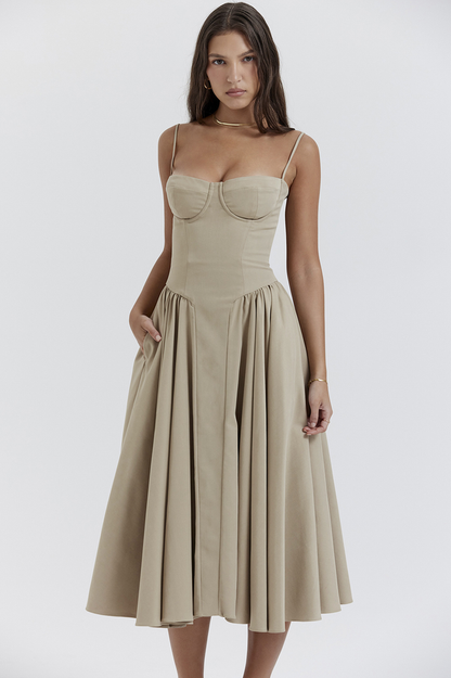 Taupe Corset Zomerjurk met Sweetheart Halslijn en Bandjes