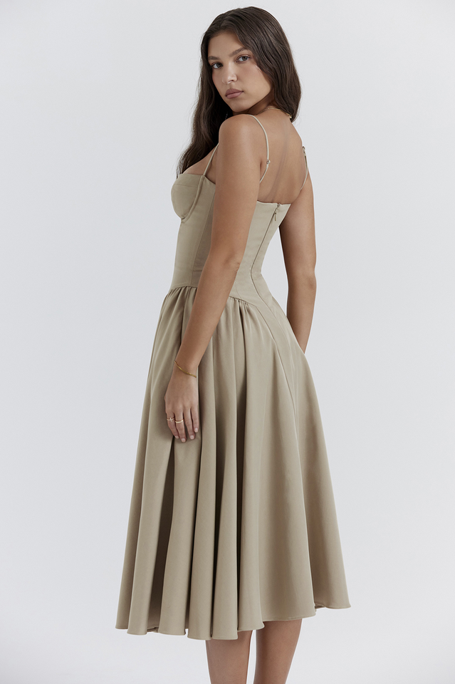 Taupe Corset Zomerjurk met Sweetheart Halslijn en Bandjes