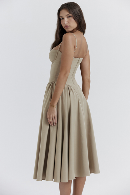 Taupe Corset Zomerjurk met Sweetheart Halslijn en Bandjes