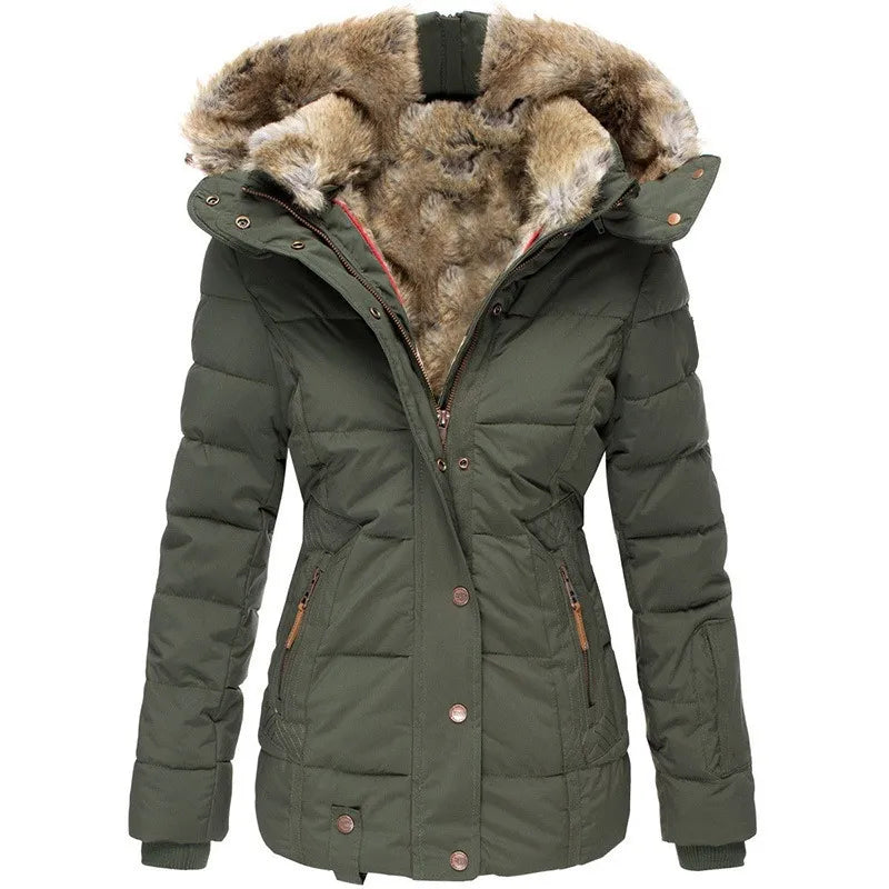 Aurelie lange parka dames met bontkraag en capuchon
