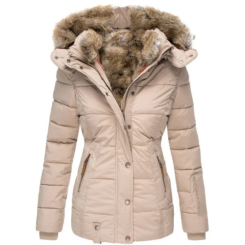 Aurelie lange parka dames met bontkraag en capuchon