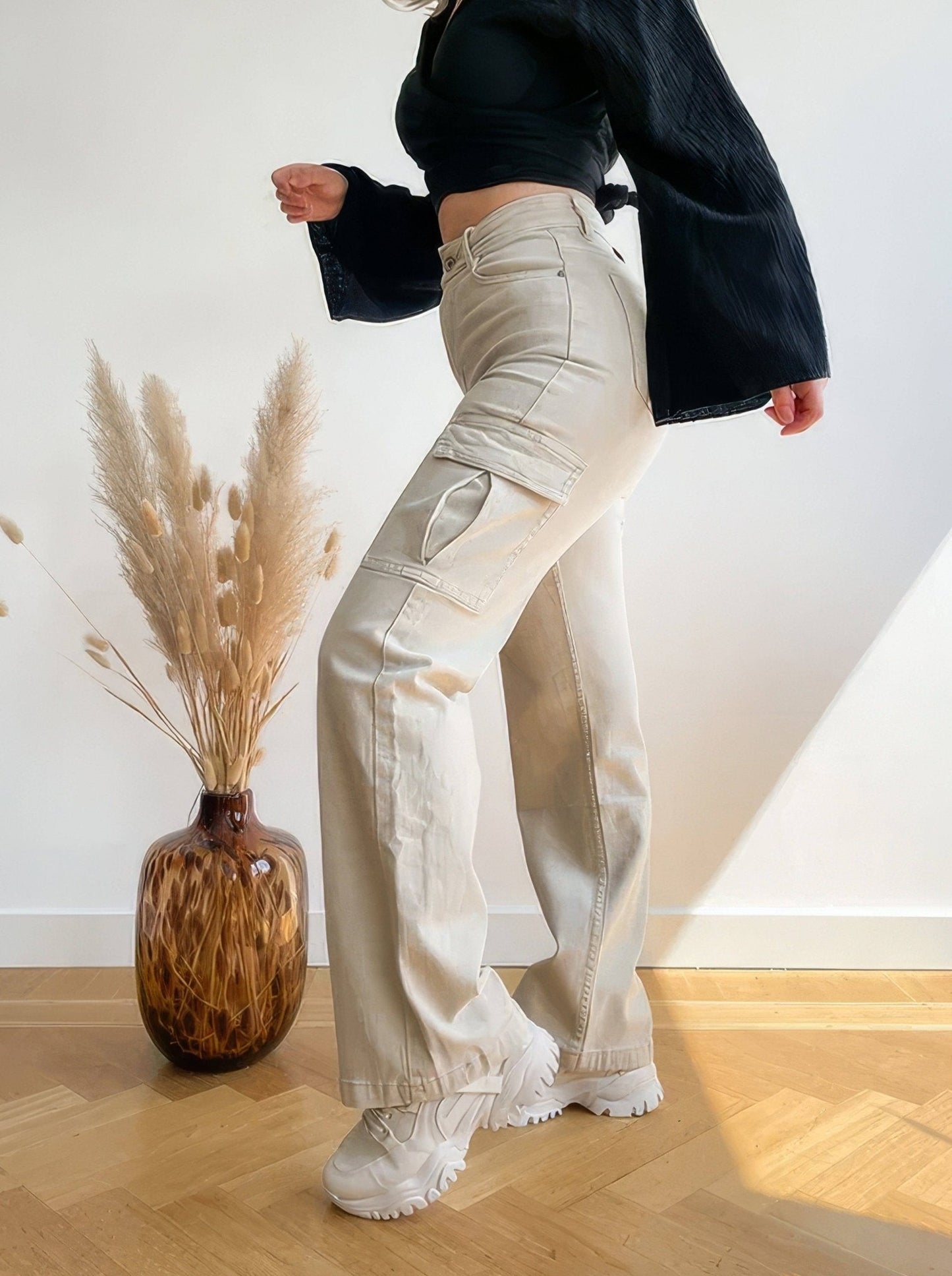 Trendy Cargo Jeans met Verstelbare Pasvorm en Functionele Zakken