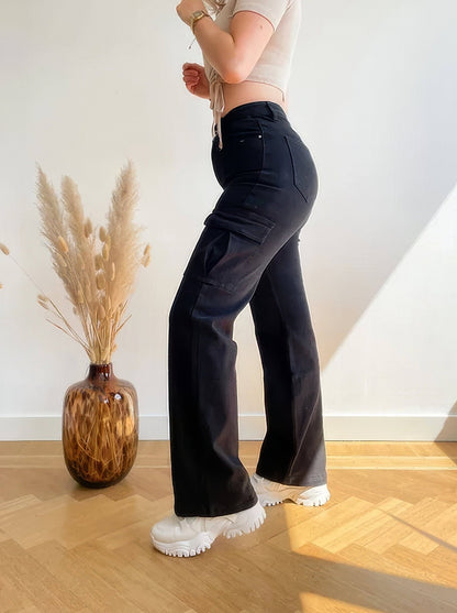 Trendy Cargo Jeans met Verstelbare Pasvorm en Functionele Zakken