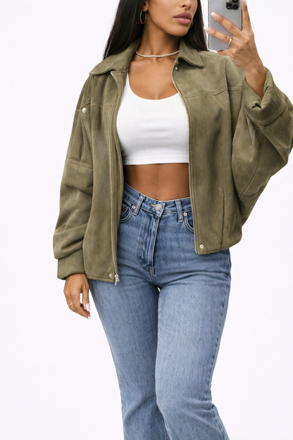Olivia Dames Bomberjack | Luxe Suède, Oversized Pasvorm