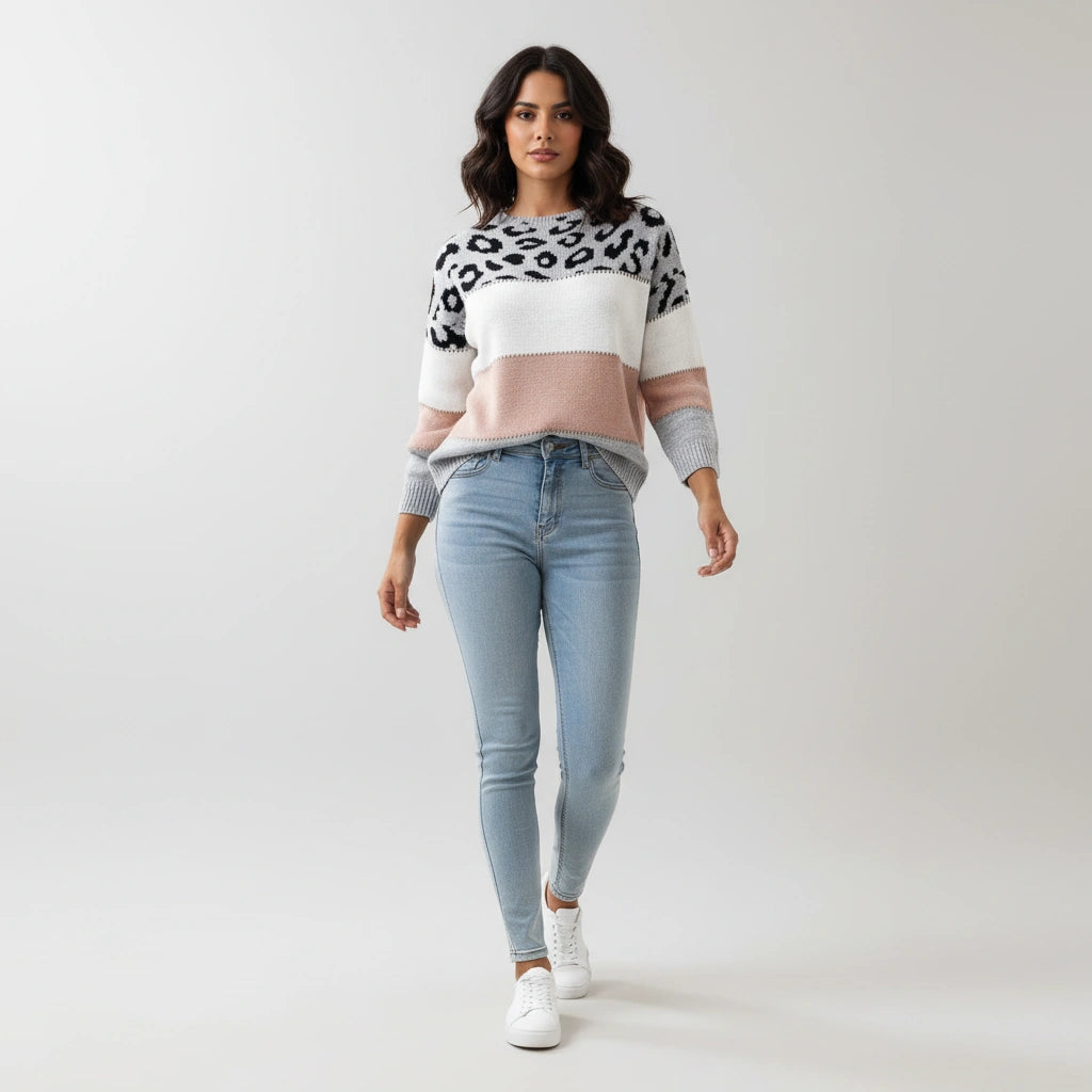 Trendy dames pullover met luipaardprint