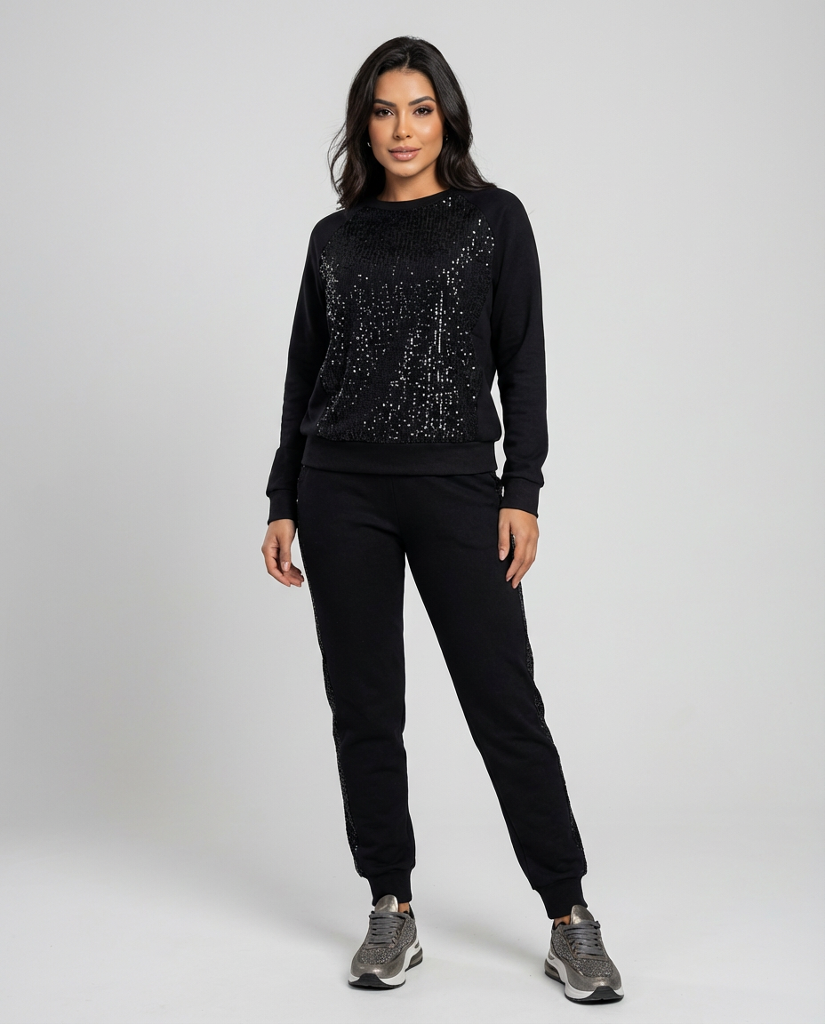 Trendy damespak met subtiele glansdetails
