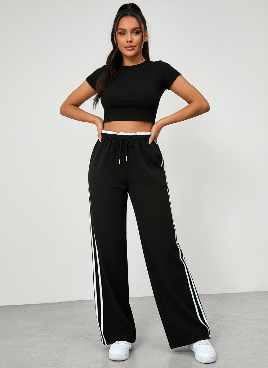 Trendy sportieve wide-leg broek met strepen