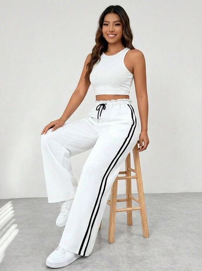 Trendy sportieve wide-leg broek met strepen