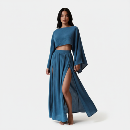 Tweedelige dames set met hoge split – Charlotte