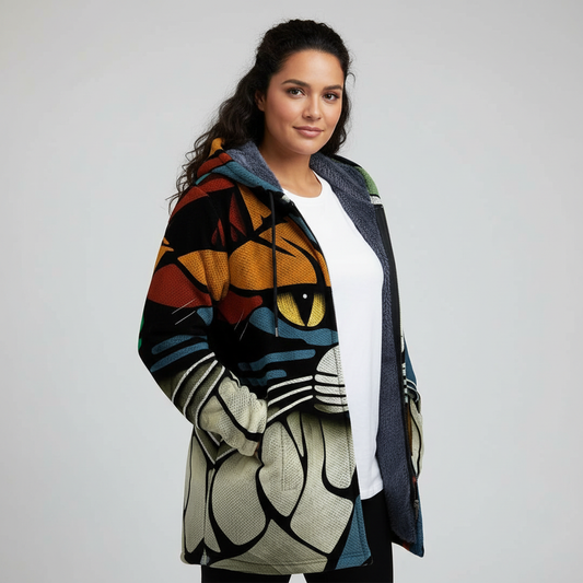 Unisex hooded vest met rits en artistieke kattenprint