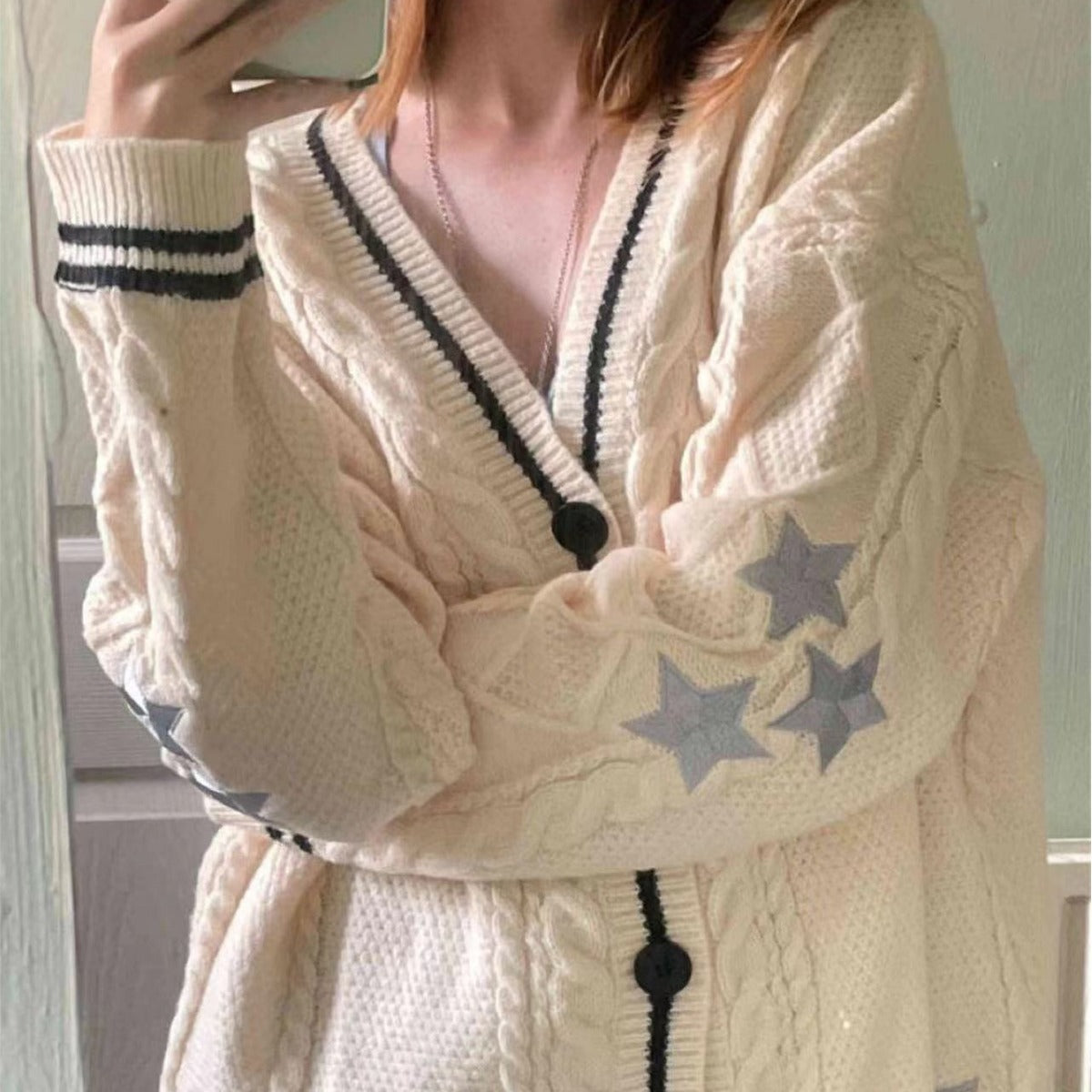 V-hals Lange Mouwen Cardigan met enkele Knoopsluiting