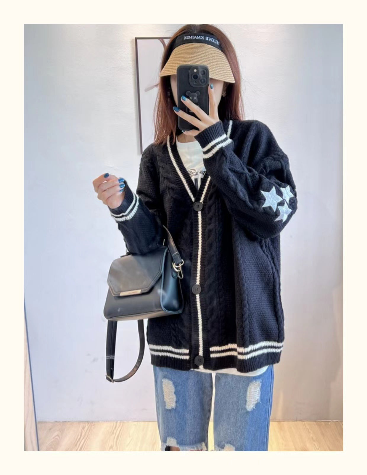 V-hals Lange Mouwen Cardigan met enkele Knoopsluiting