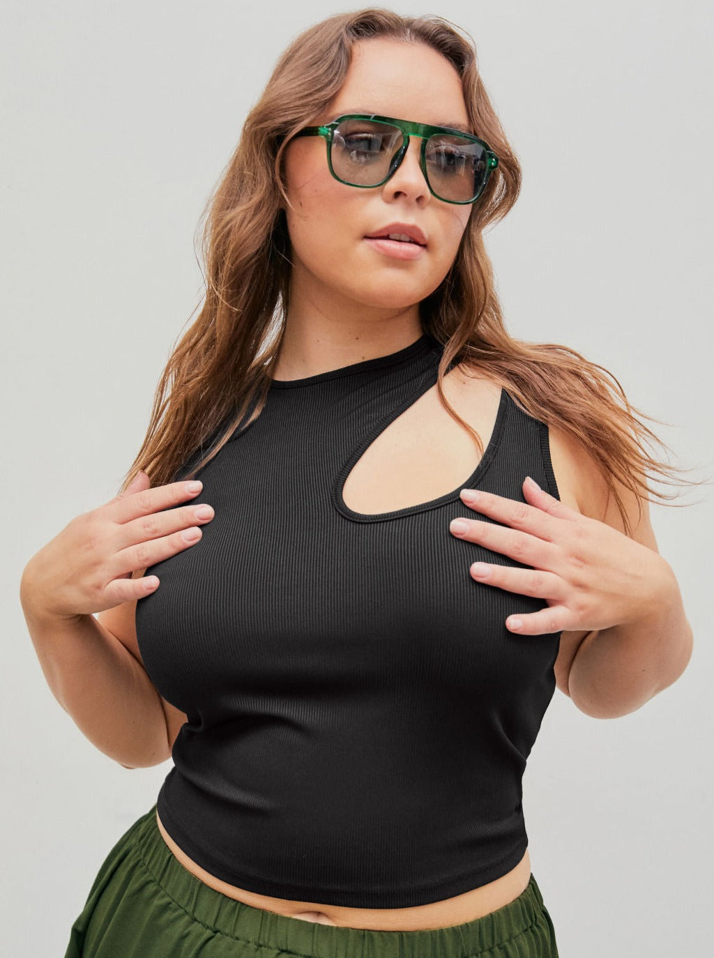 Verleidelijke Mouwloze Top met Ronde Hals en Oversized Pasvorm