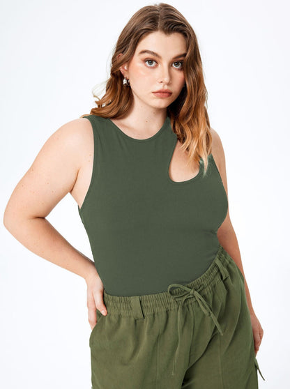 Verleidelijke Mouwloze Top met Ronde Hals en Oversized Pasvorm