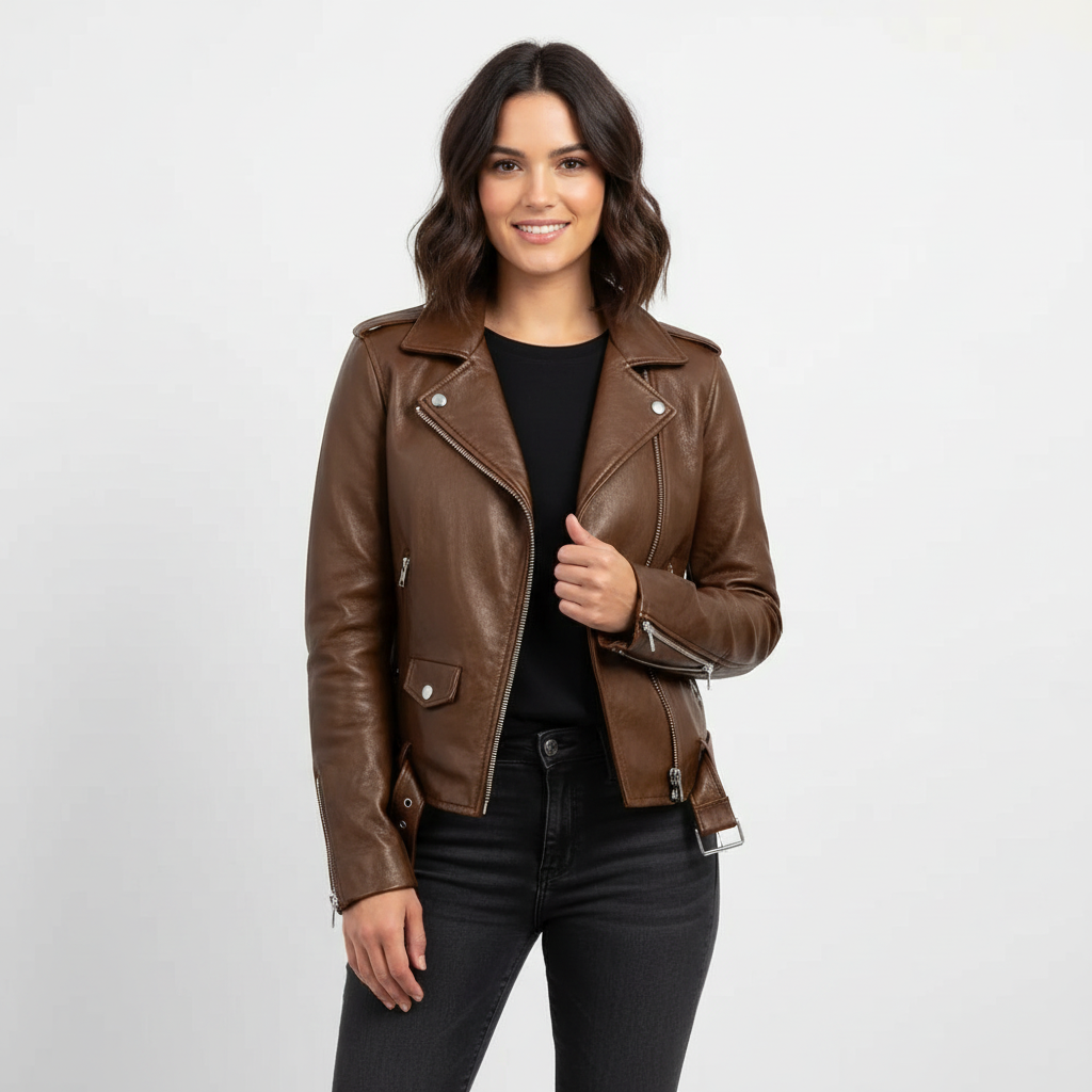 Vintage PU leren bikerjas – Elara