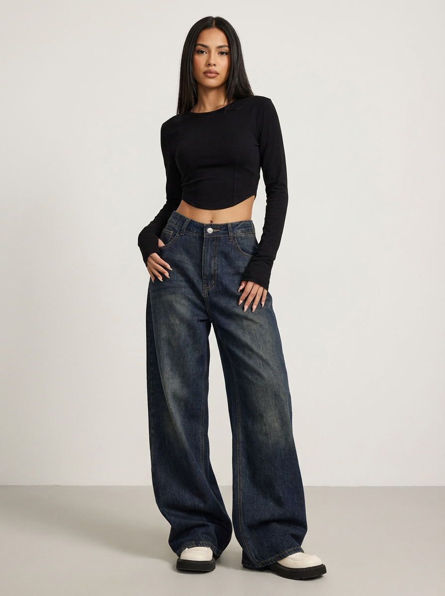 Vintage baggy boyfriend jeans met high waist