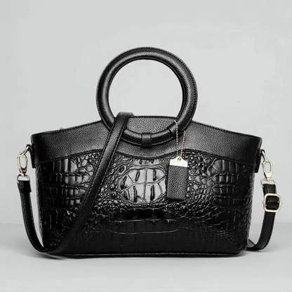 Vintage handtas met crocostructuur en schouderriem