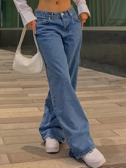 Vintage low-waist damesjeans met wijde pijpen