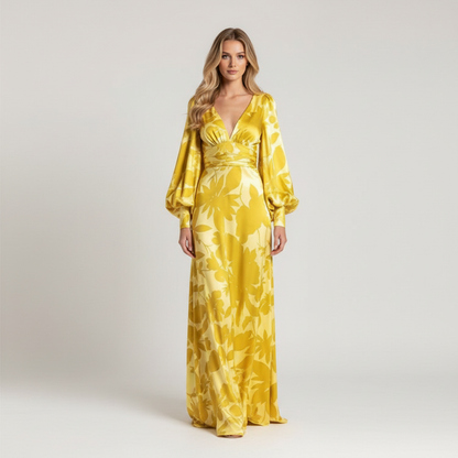 Vloeiende maxi jurk met V-hals voor dames – Felicia