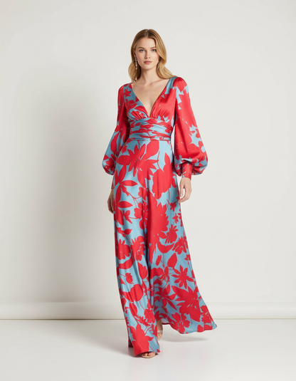 Vloeiende maxi jurk met V-hals voor dames – Felicia