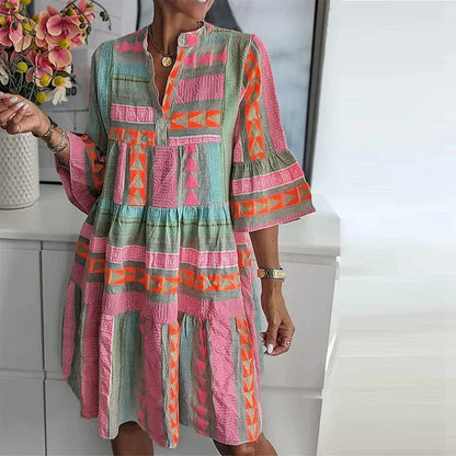 Vrouwen Bohemian Midi Jurk met Losse Pasvorm en Gelaagde Rokken