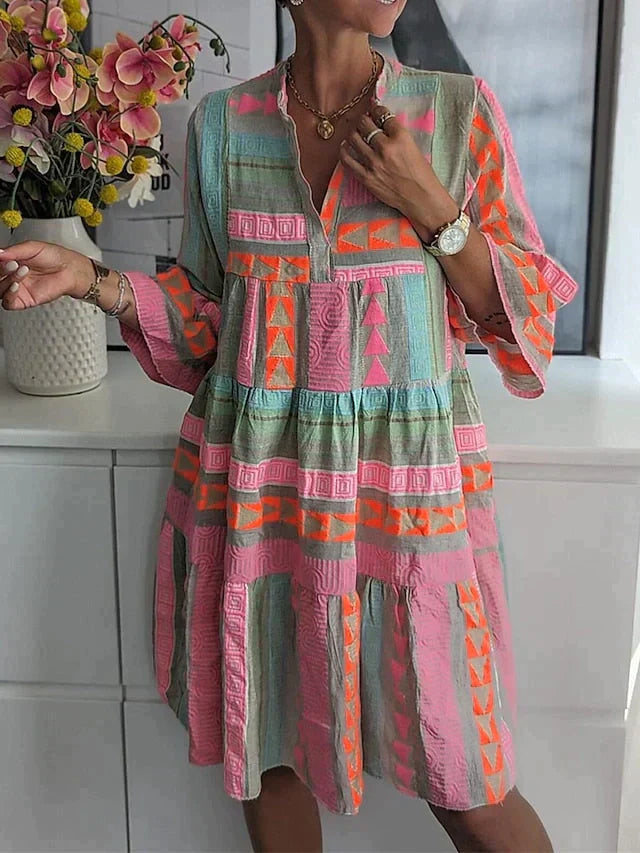 Vrouwen Bohemian Midi Jurk met Losse Pasvorm en Gelaagde Rokken