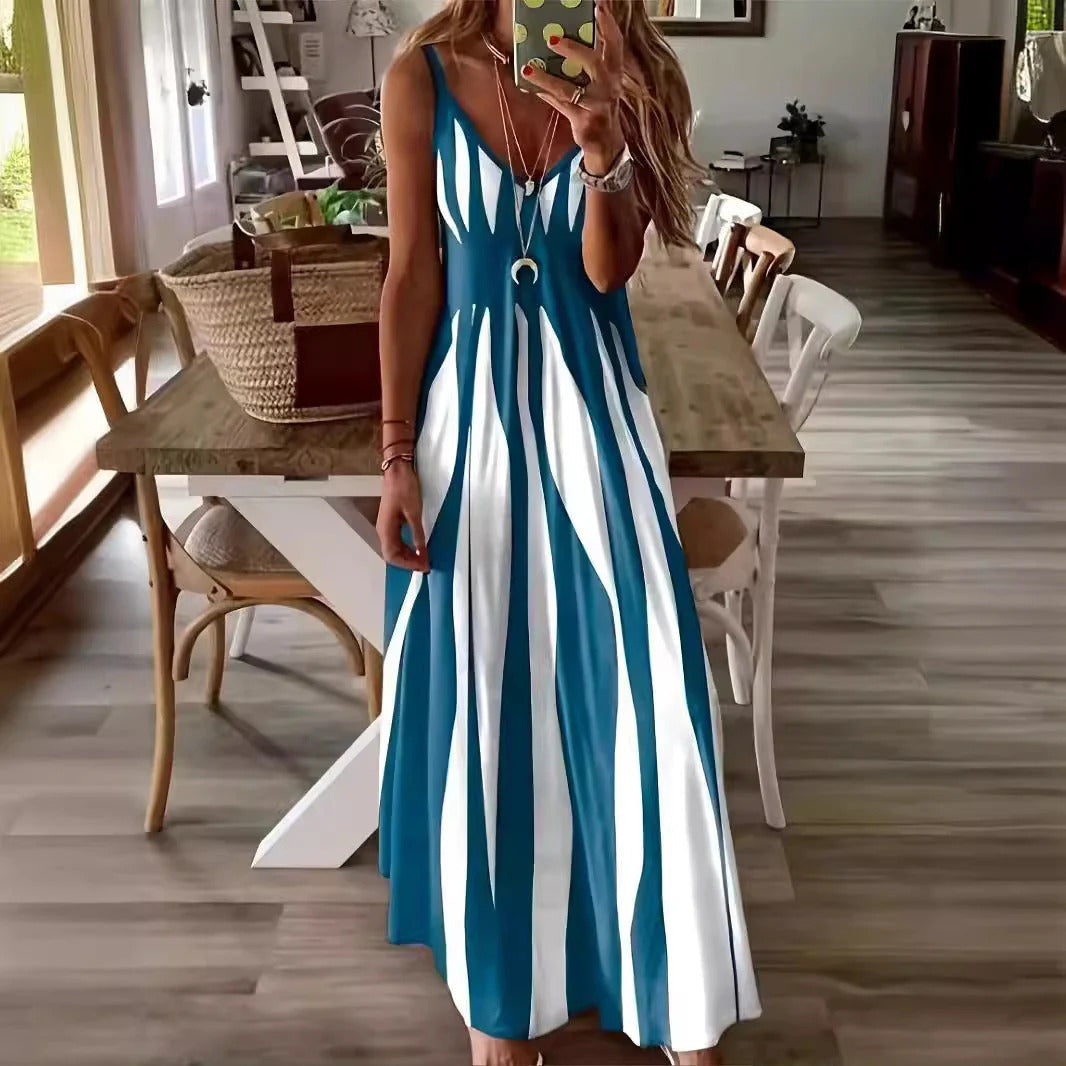 Vrouwen Maxi Jurk met V-Hals en Verticaal Strepen Design