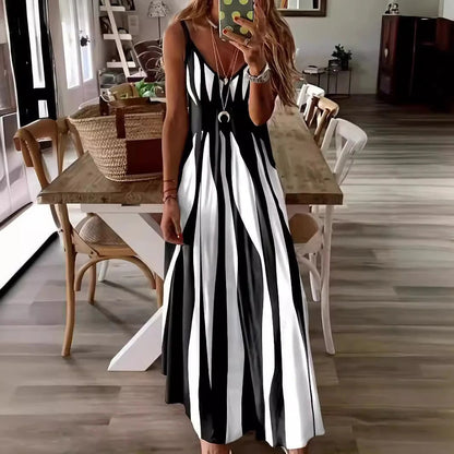 Vrouwen Maxi Jurk met V-Hals en Verticaal Strepen Design