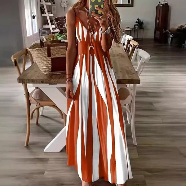 Vrouwen Maxi Jurk met V-Hals en Verticaal Strepen Design