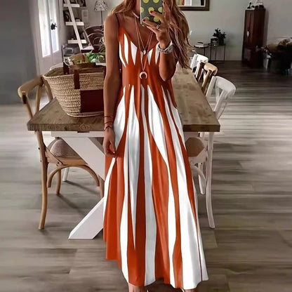Vrouwen Maxi Jurk met V-Hals en Verticaal Strepen Design