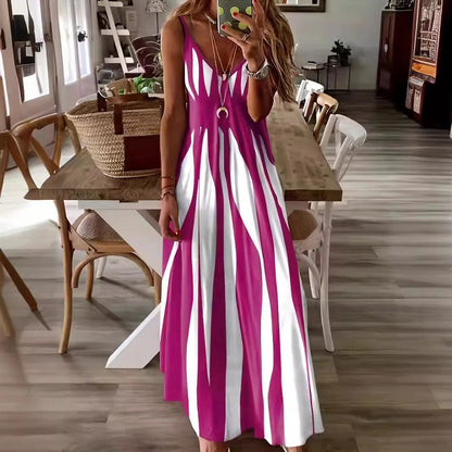Vrouwen Maxi Jurk met V-Hals en Verticaal Strepen Design