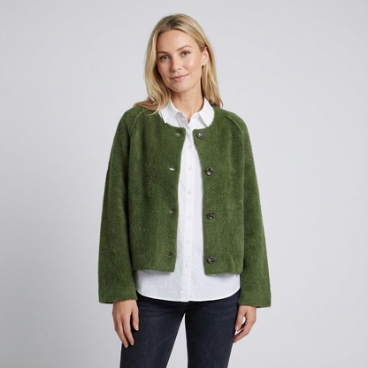 Warm dames jasje met knoopsluiting en zachte afwerking