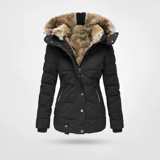 Warm gevoerde waterafstotende dameswinterjas met luxe faux-fur capuchon