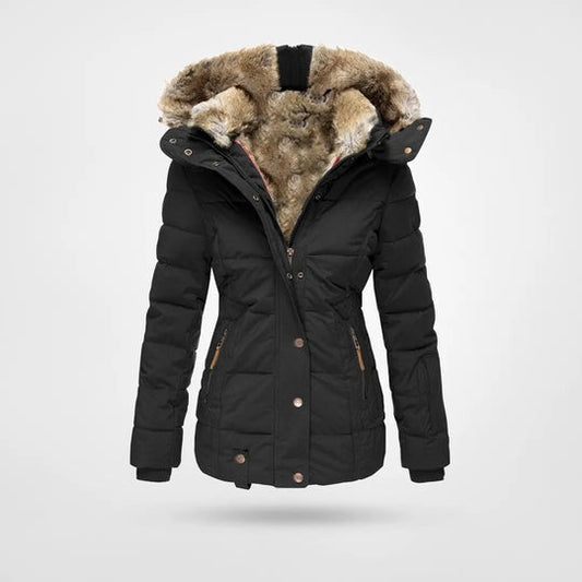 Warm gevoerde waterafstotende dameswinterjas met luxe faux-fur capuchon