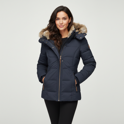 Warm gevoerde waterafstotende dameswinterjas met luxe faux-fur capuchon