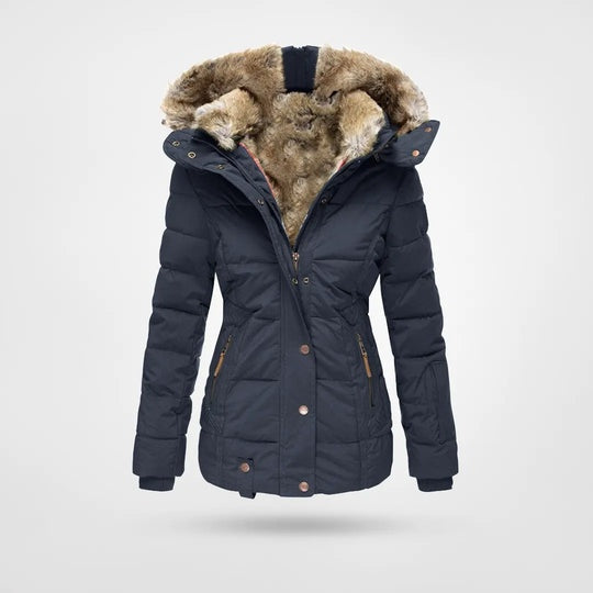 Warm gevoerde waterafstotende dameswinterjas met luxe faux-fur capuchon
