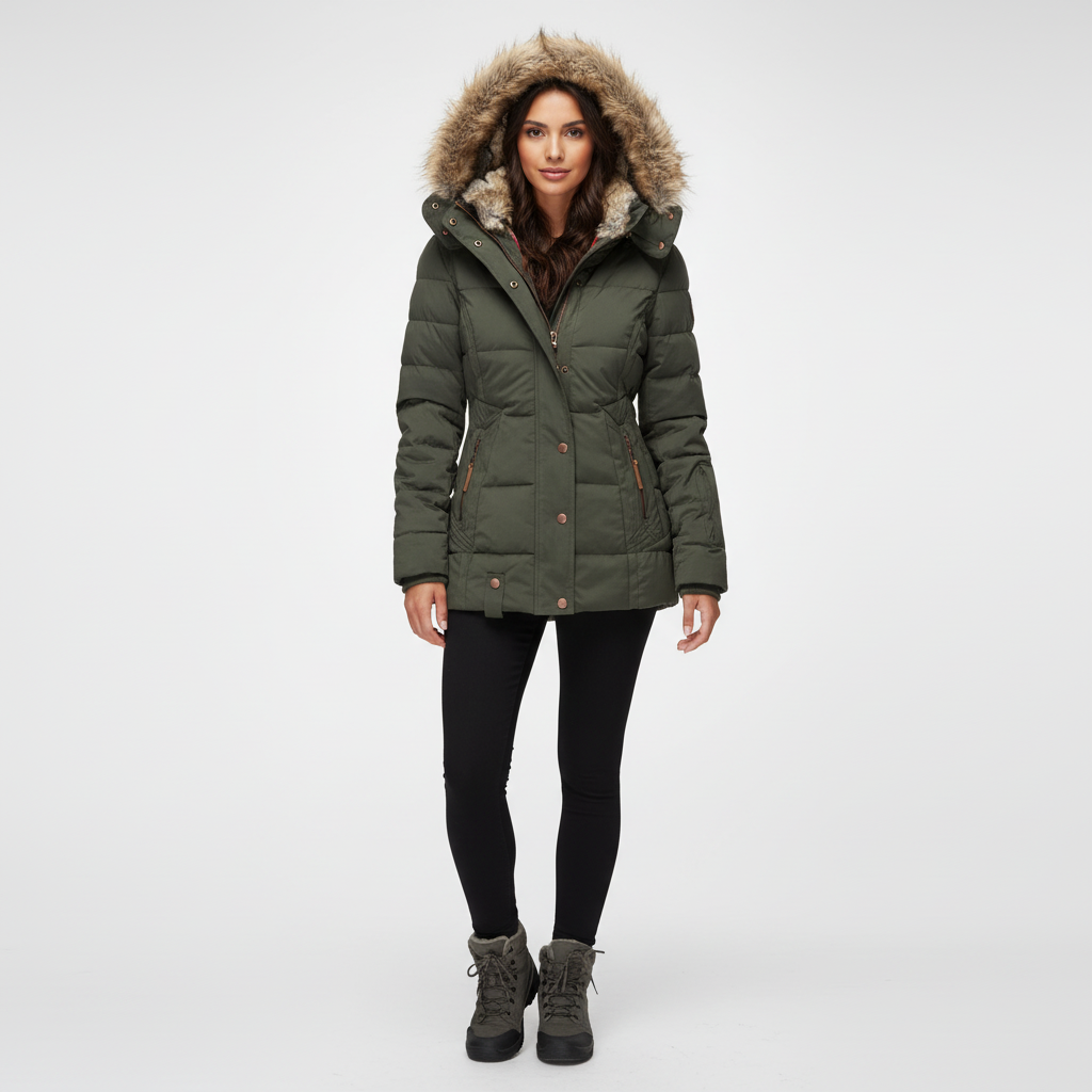 Warm gevoerde waterafstotende dameswinterjas met luxe faux-fur capuchon
